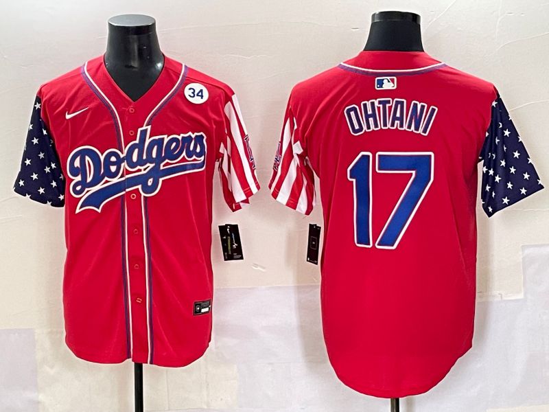 Men 2025 Los Angeles Dodgers #17 Ohtani Red a generation of national flags Joint Name Nike MLB Jersey style 7